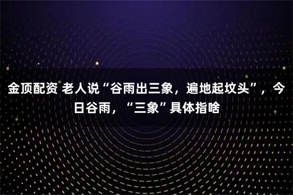 金顶配资 老人说“谷雨出三象，遍地起坟头”，今日谷雨，“三象”具体指啥